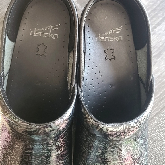 Dansko clogs black fluorescent floral lace nursing shoes. - Picture 4 of 4